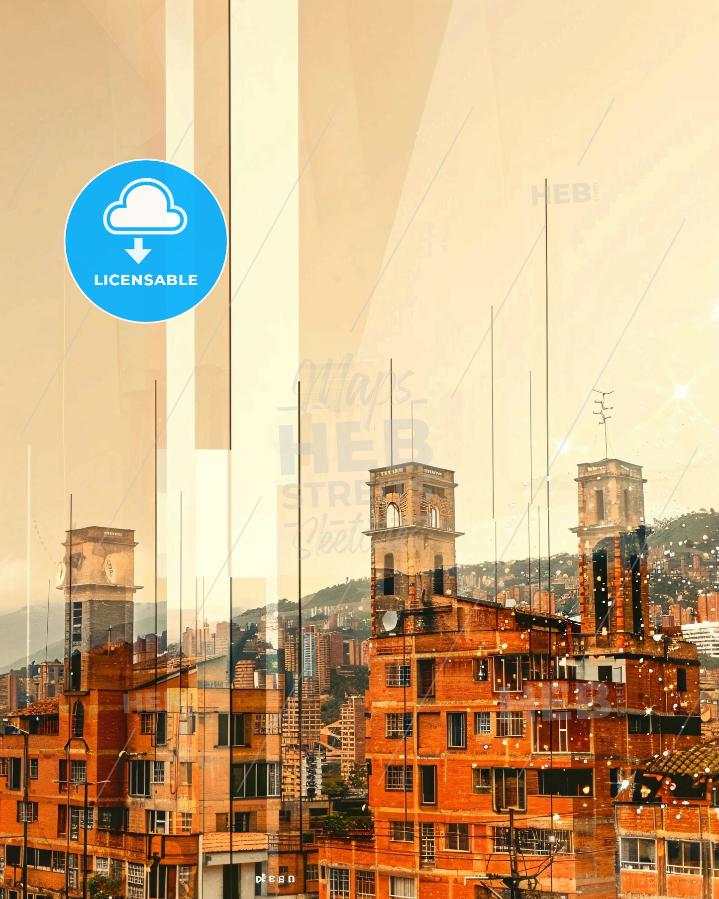 Medellin Skyline Double Exposure Art Poster - A city with a tall building