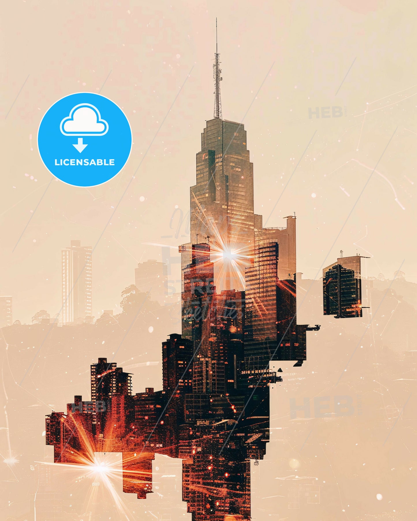 Medellin City Skyline Art Print - A city skyline with sun rays