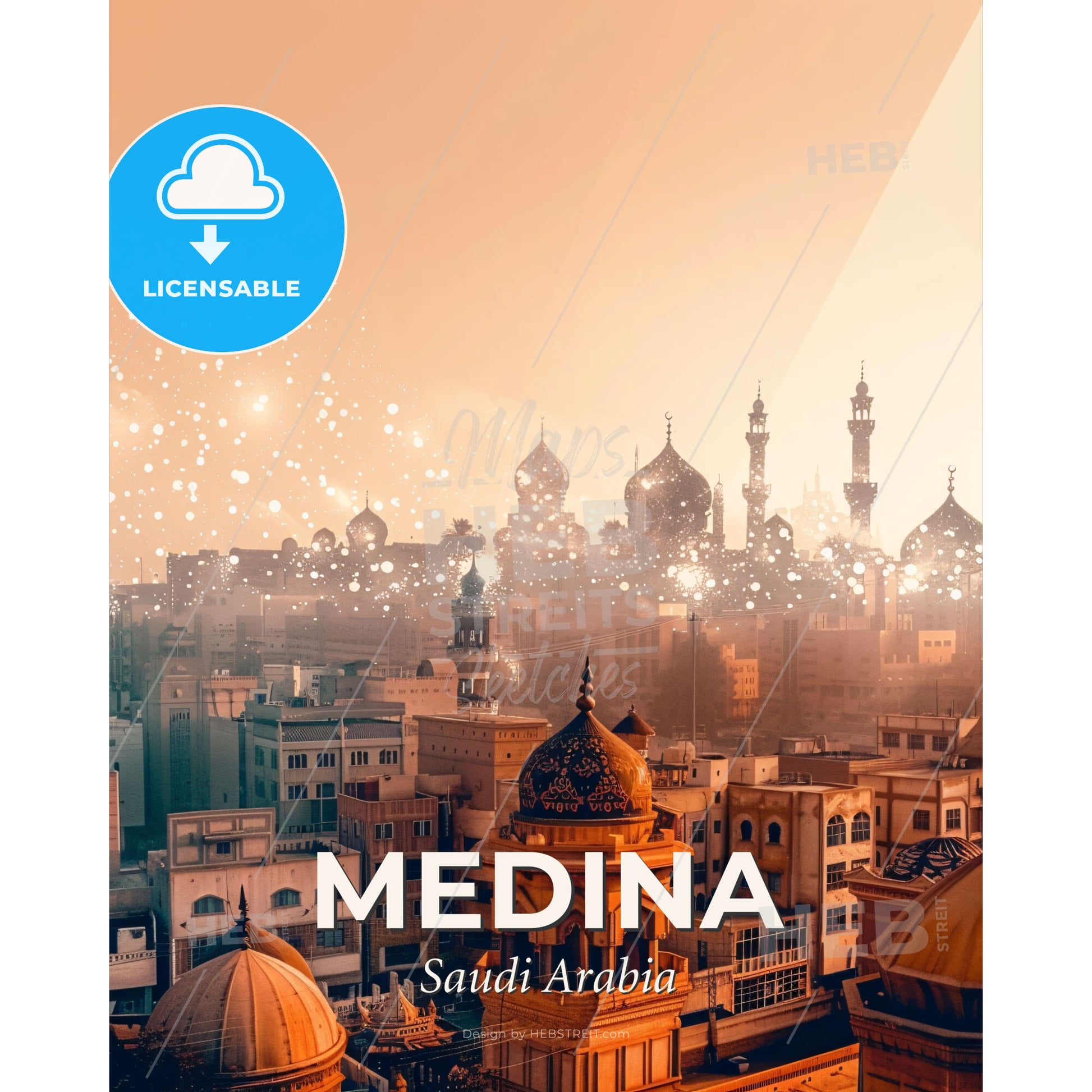 Sparkling Medina City Skyline Composite Art - A city with many buildings and fireworks - Square format print template