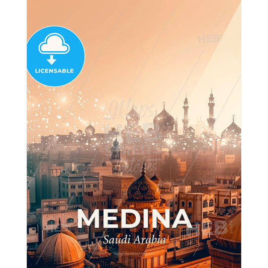 Sparkling Medina City Skyline Composite Art - A city with many buildings and fireworks - Square format print template