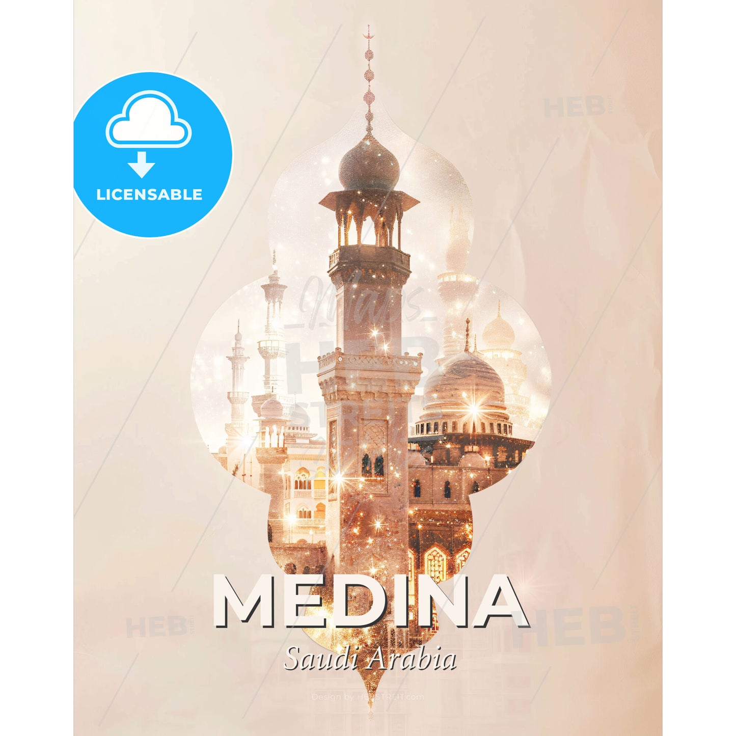 Medina Skyline Double Exposure Art Poster - A large building with a tower and domes - Square format print template