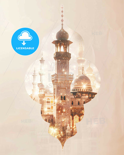 Medina Skyline Double Exposure Art Poster - A large building with a tower and domes