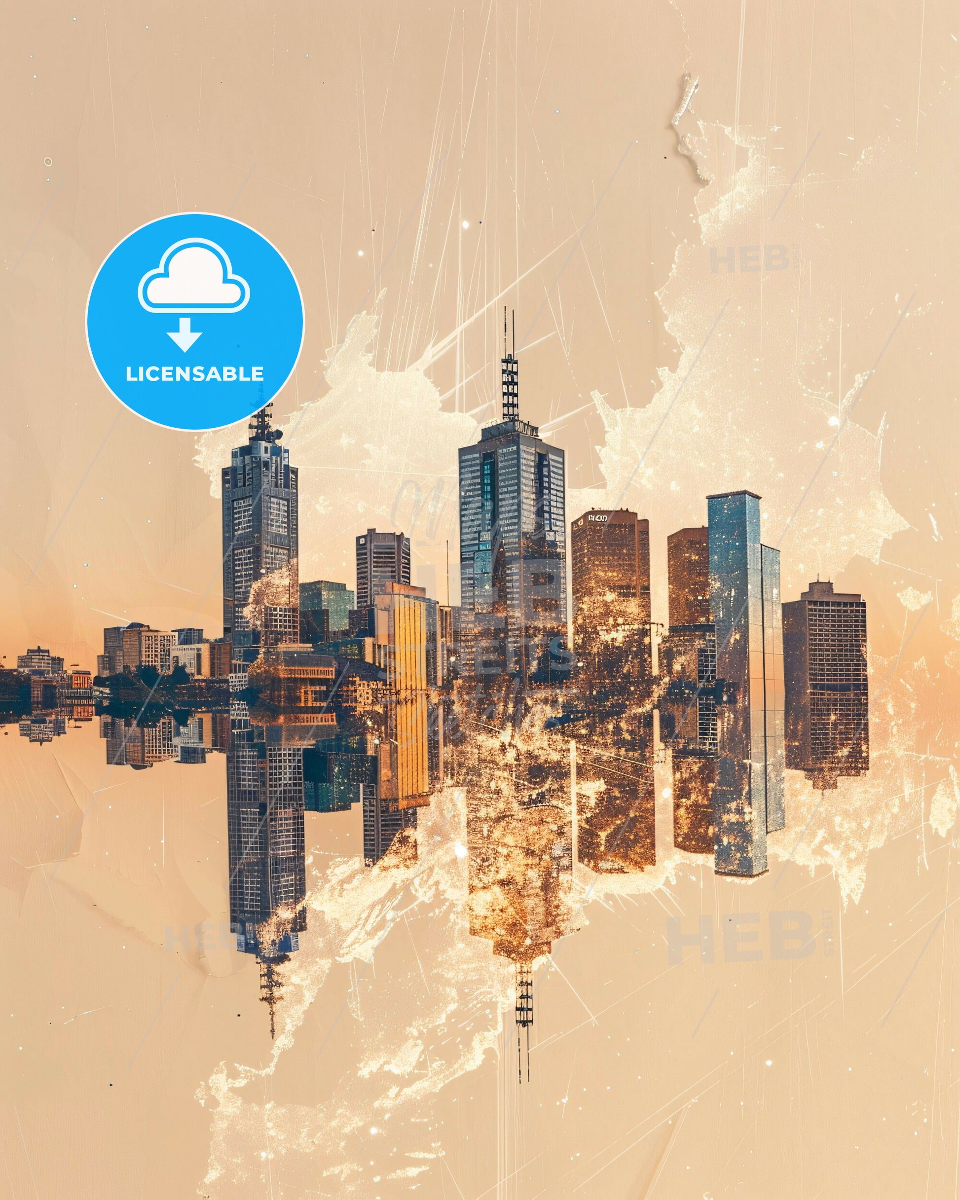 Melbourne Skyline Composite Art Poster - A city skyline with a map of the world