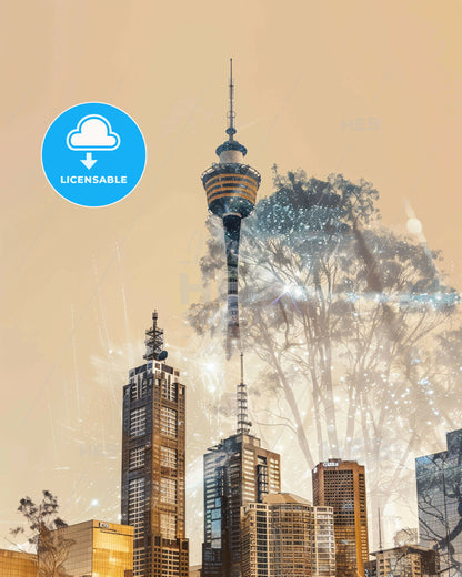 Melbourne Skyline Composite Art Cityscape Artwork - A tall buildings with fireworks