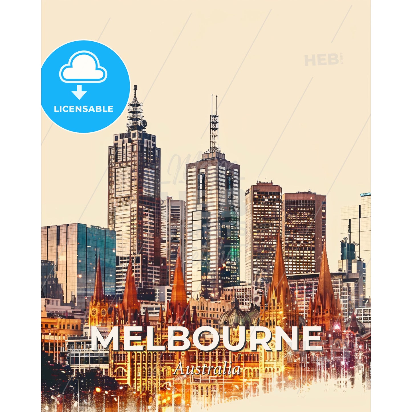 Melbourne Architectural Beauty Captured in Art - A city skyline with tall buildings - Square format print template