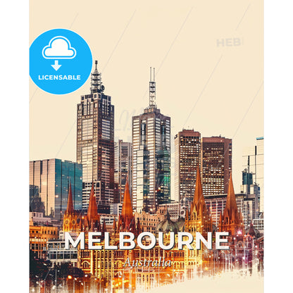 Melbourne Architectural Beauty Captured in Art - A city skyline with tall buildings - Square format print template