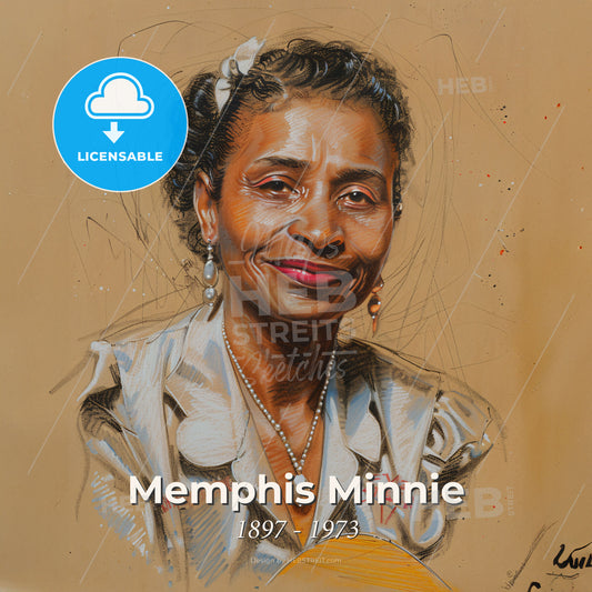 Memphis Minnie, 1897 - 1973, American blues guitarist - A Drawing Of A Woman Smiling Print Template