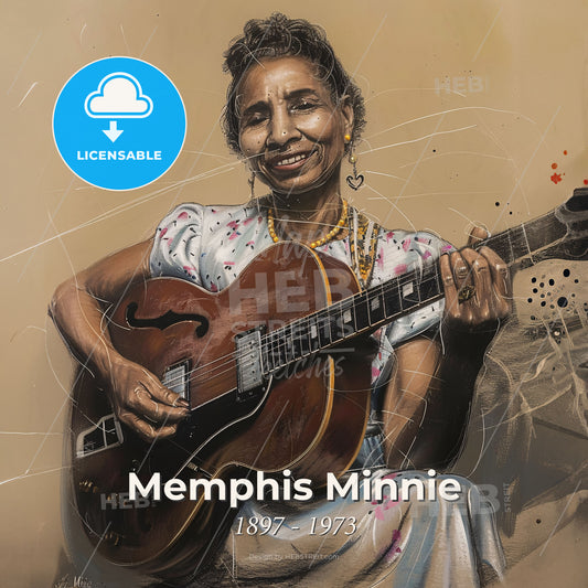 Memphis Minnie, 1897 - 1973, American blues guitarist - A Woman Holding A Guitar Print Template