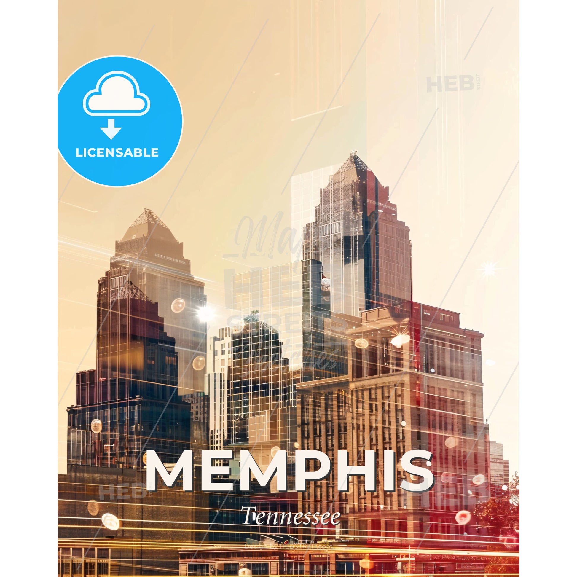 Memphis: Where Skyline and Icons Dance - A city skyline with many tall buildings - Square format print template