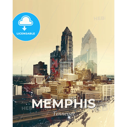 Memphis, Tennessee: City Architecture Print Poster - A city skyline with many tall buildings - Square format print template