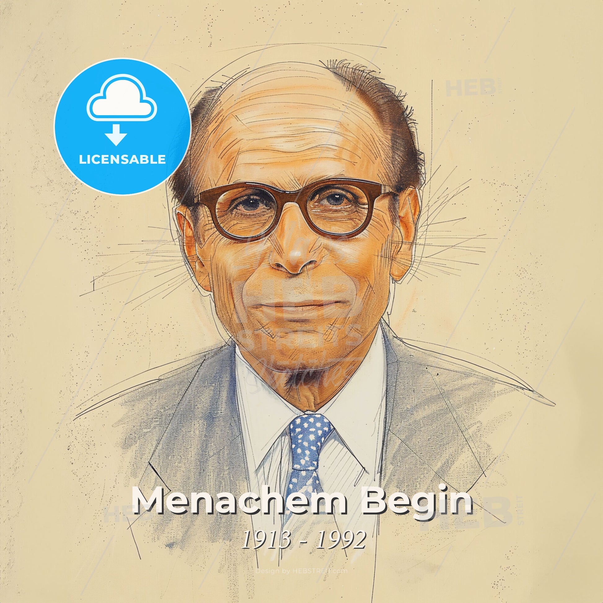 Menachem Begin, 1913 - 1992, Israeli independence leader - A Man Wearing Glasses And A Suit Print Template