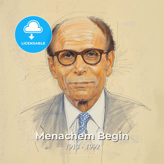 Menachem Begin, 1913 - 1992, Israeli independence leader - A Man Wearing Glasses And A Suit Print Template
