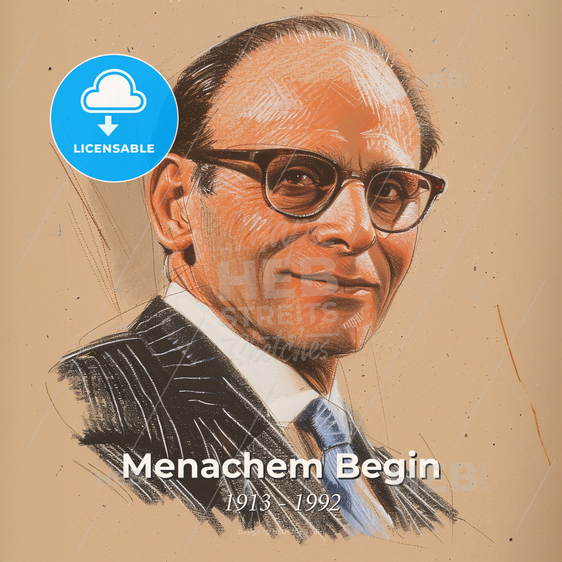Menachem Begin, 1913 - 1992, Israeli independence leader - A Man Wearing Glasses And A Suit Print Template
