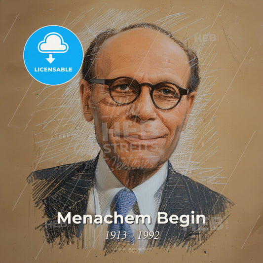 Menachem Begin, 1913 - 1992, Israeli independence leader - A Man Wearing Glasses And A Suit Print Template