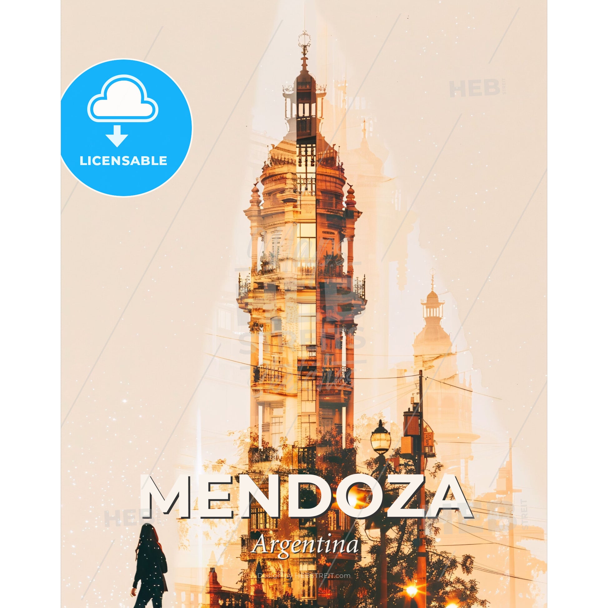 Mendoza City Skyline Double Exposure Art Poster - A double exposure of a building - Square format print template