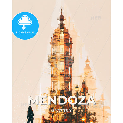 Mendoza City Skyline Double Exposure Art Poster - A double exposure of a building - Square format print template