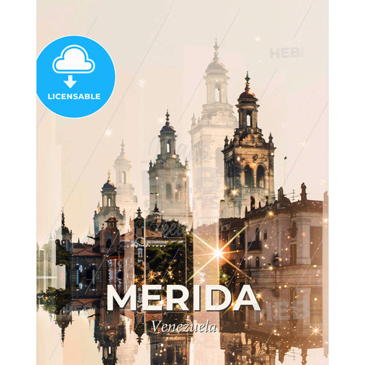 Merida: Art Deco on a Bright Beige - A city with many towers - Square format print template