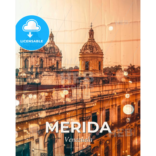 Merida City Composite Skyline Poster Art - A building with domes and a roof - Square format print template
