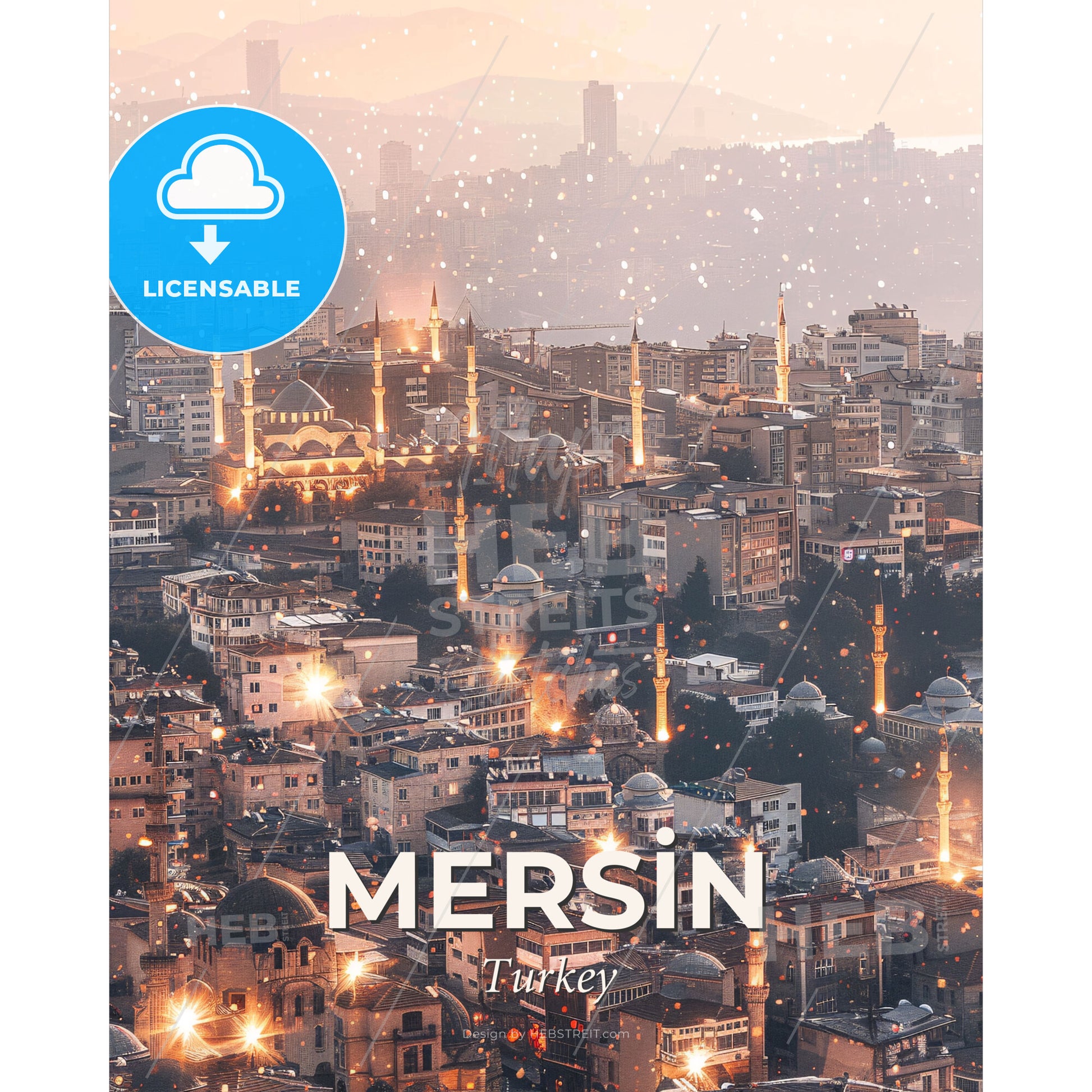 Mersin Skyline Double Exposure Art Poster - A city with many towers and buildings - Square format print template