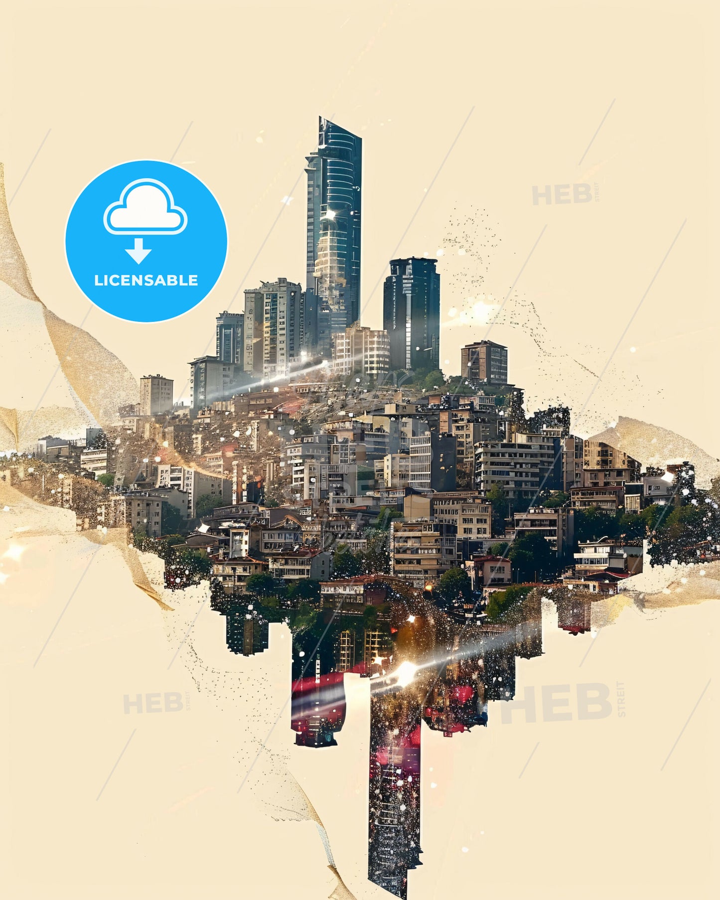 Mersin Turkey Iconic Composite Skyline Art - A cityscape with a light shining through it