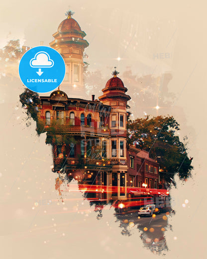 Mesa City Nightscape: Art Nouveau Skyline Poster - A double exposure of a building