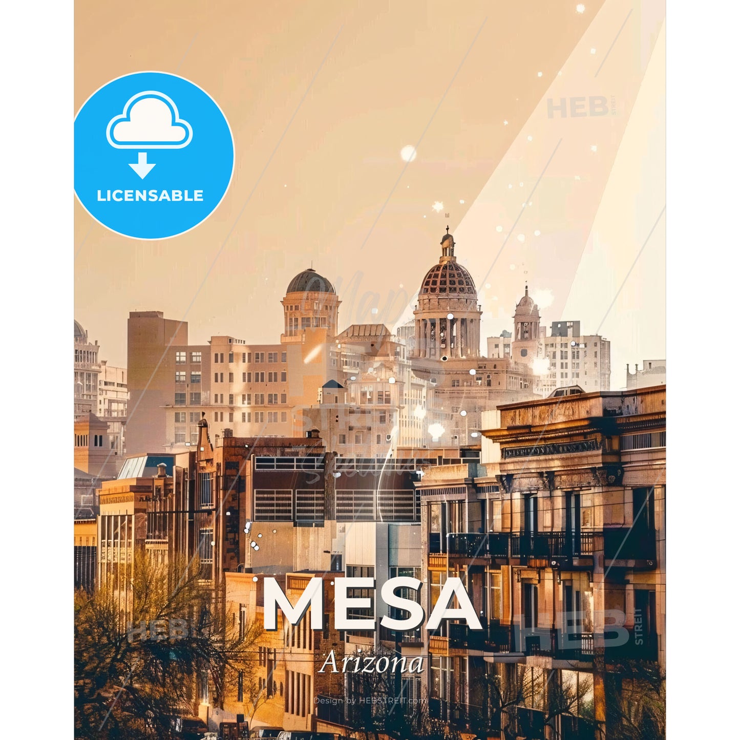 Mesa, Arizona: Skyline Composite Art with Local Charm - A city with many buildings - Square format print template