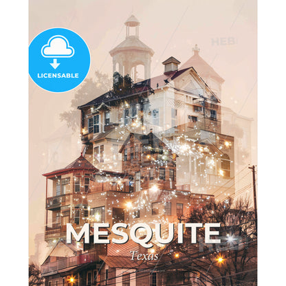 Mesquite: City Lights Sparkle on Local Landmarks - A multiple exposure of a building - Square format print template