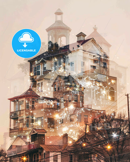 Mesquite: City Lights Sparkle on Local Landmarks - A multiple exposure of a building