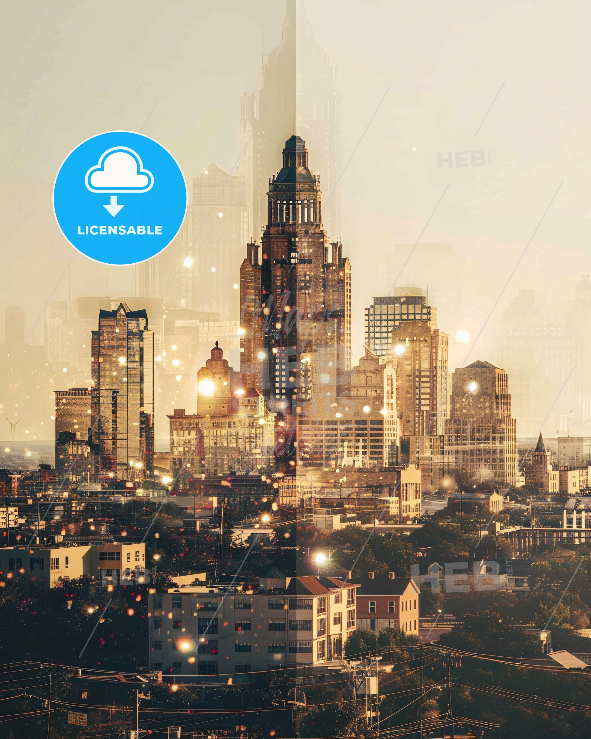 Mesquite, Texas: City Skyline Composite Art Poster - A city with many buildings