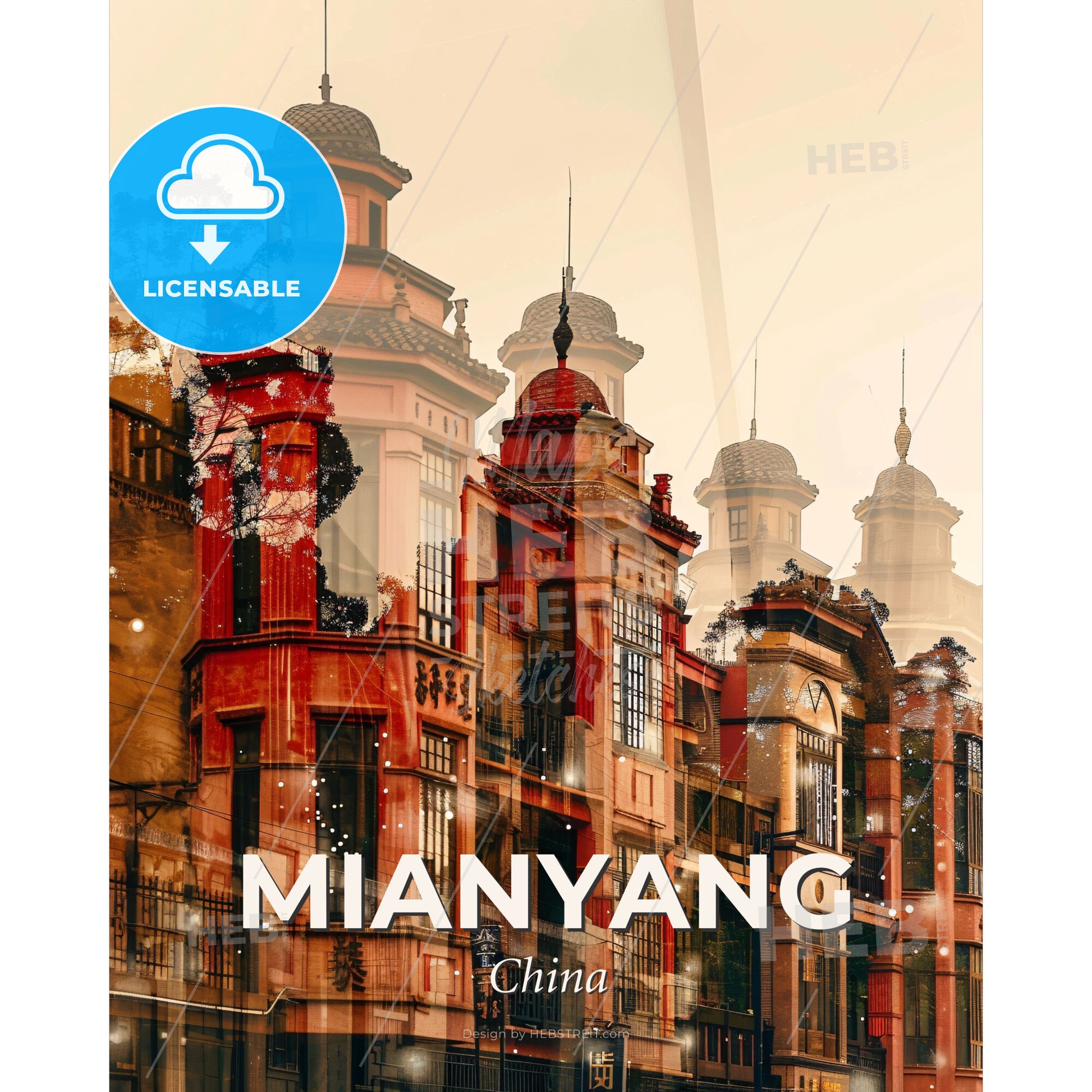 Mianyang Double Exposure Skyline Art - A multiple exposure of a building - Square format print template