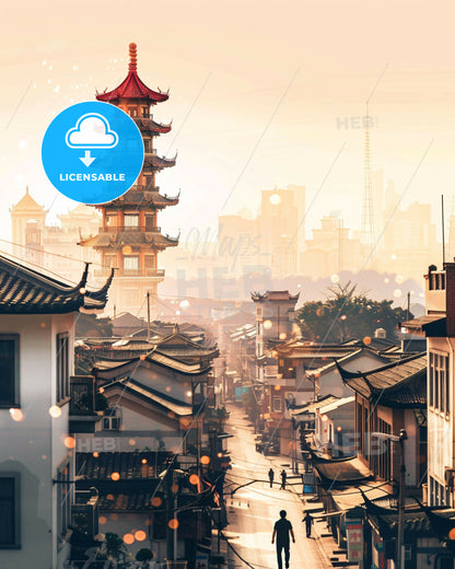 Mianyang Double Exposure Skyline Poster - A city with a tall tower