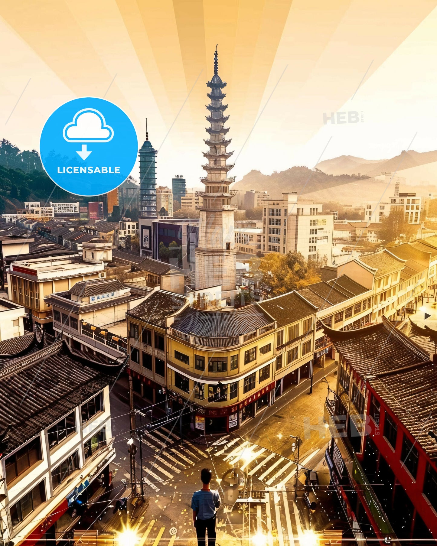 Mianyang Skyline Composite Art Bright Beige - A city with a tall tower