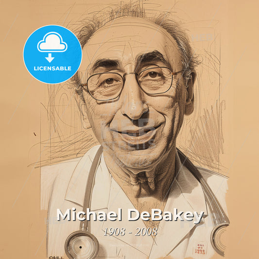 Michael DeBakey, 1908 - 2008, American cardiovascular surgeon - A Man With Glasses And A Stethoscope Print Template