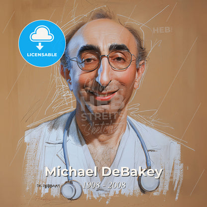 Michael DeBakey, 1908 - 2008, American cardiovascular surgeon - A Man With Glasses And A Stethoscope Around His Neck Print Template