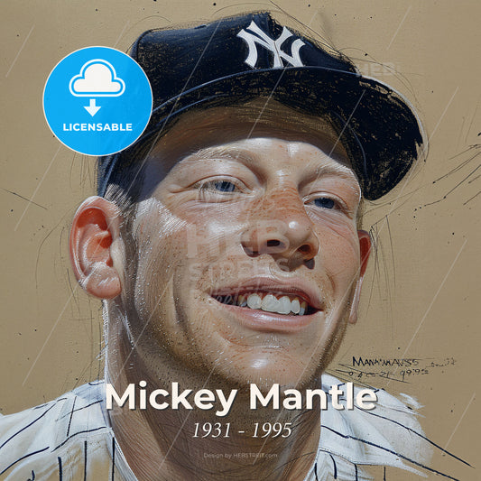 Mickey Mantle, 1931 - 1995, American baseball player - A Man Wearing A Baseball Cap Print Template