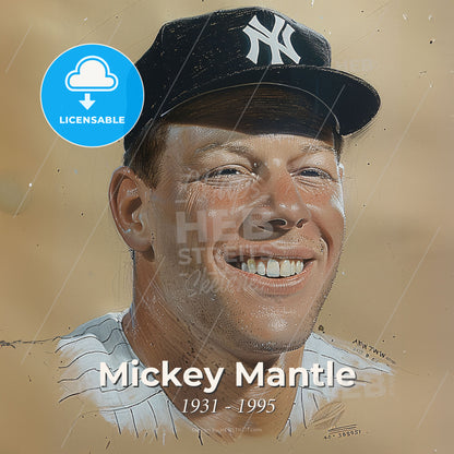 Mickey Mantle, 1931 - 1995, American baseball player - A Man Wearing A Baseball Cap Print Template