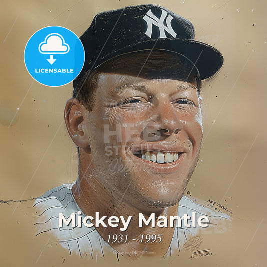 Mickey Mantle, 1931 - 1995, American baseball player - A Man Wearing A Baseball Cap Print Template