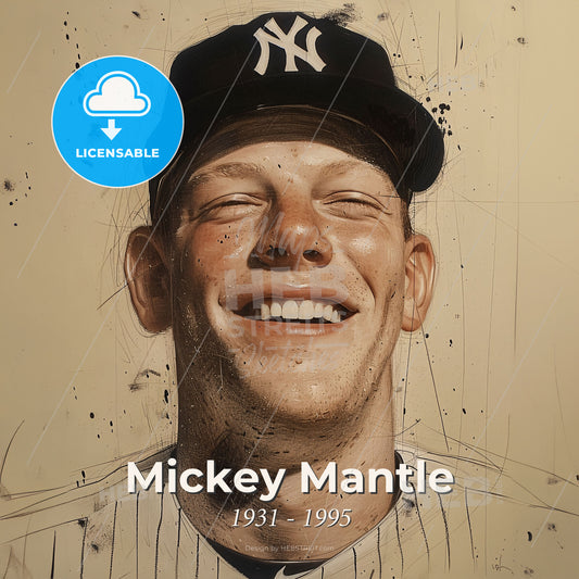 Mickey Mantle, 1931 - 1995, American baseball player - A Man Wearing A Baseball Cap Print Template