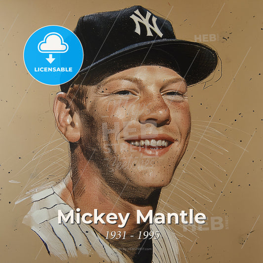 Mickey Mantle, 1931 - 1995, American baseball player - A Man Wearing A Baseball Cap Print Template