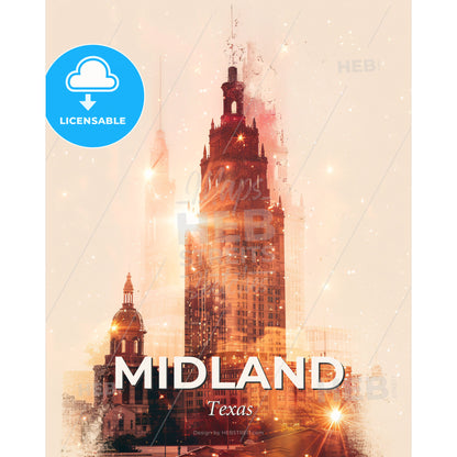 Midland, Texas: Skyline Cityscape Composite Art Poster - A double exposure of a city - Square format print template