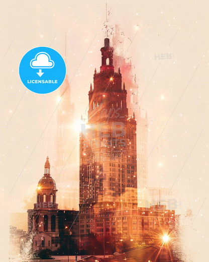 Midland, Texas: Skyline Cityscape Composite Art Poster - A double exposure of a city
