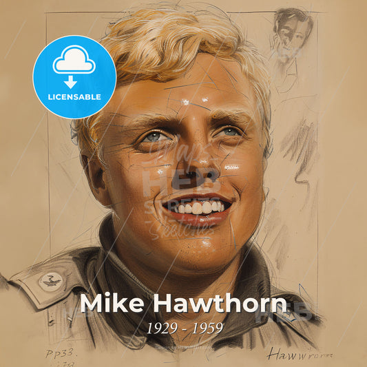 Mike Hawthorn, 1929 - 1959, British racing driver - A Drawing Of A Man Smiling Print Template