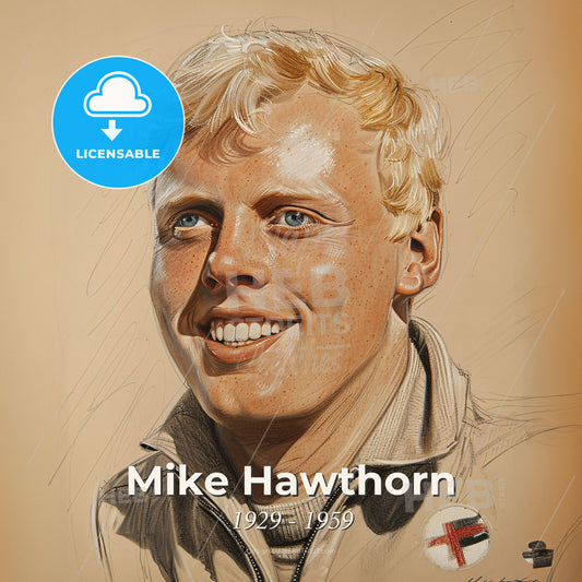Mike Hawthorn, 1929 - 1959, British racing driver - A Drawing Of A Man Smiling Print Template