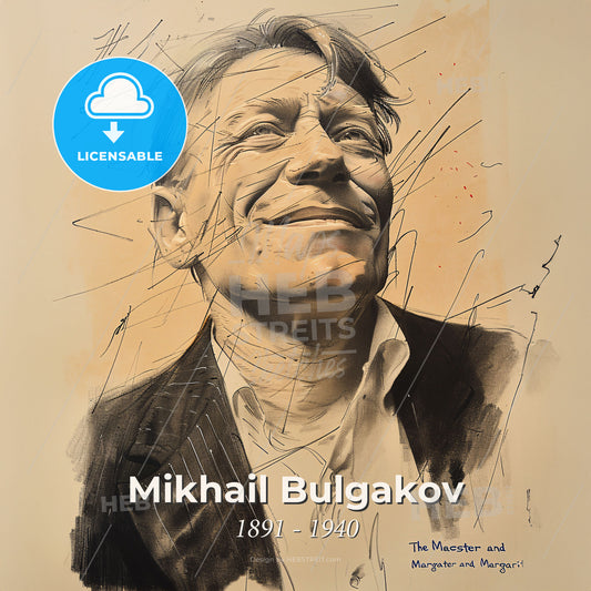 Mikhail Bulgakov, 1891 - 1940, Russian writer - A Drawing Of A Man Smiling Print Template