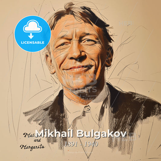Mikhail Bulgakov, 1891 - 1940, Russian writer - A Drawing Of A Man Smiling Print Template
