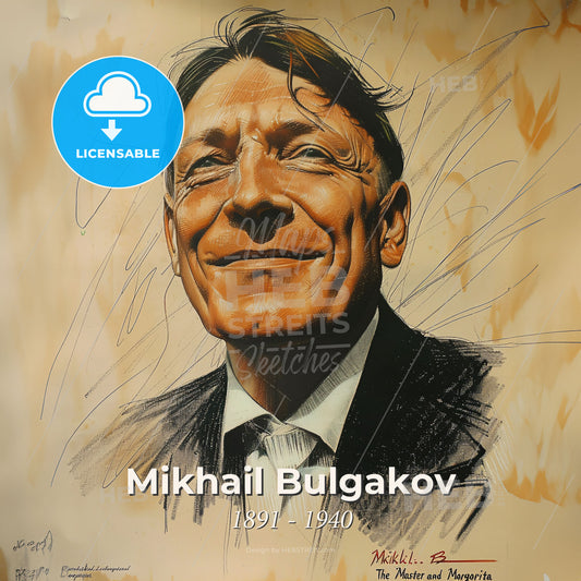 Mikhail Bulgakov, 1891 - 1940, Russian writer - A Man Smiling With A Hand Drawn Face Print Template