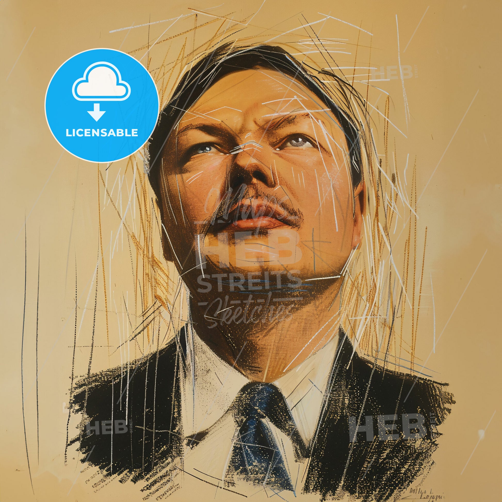 Mikhail Larionov, 1881 - 1964, Russian painter - A Man With A Mustache And A Suit