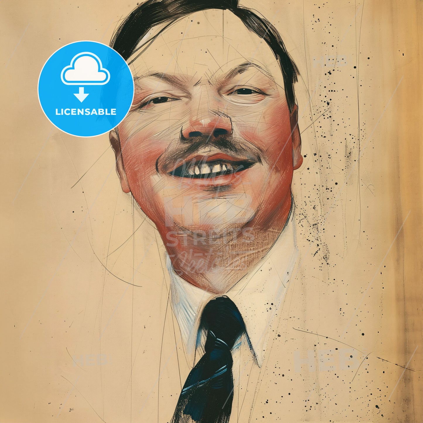 Mikhail Larionov, 1881 - 1964, Russian painter - A Man Smiling With A Mustache