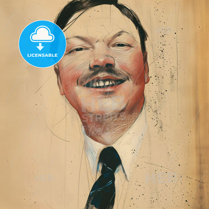 Mikhail Larionov, 1881 - 1964, Russian painter - A Man Smiling With A Mustache