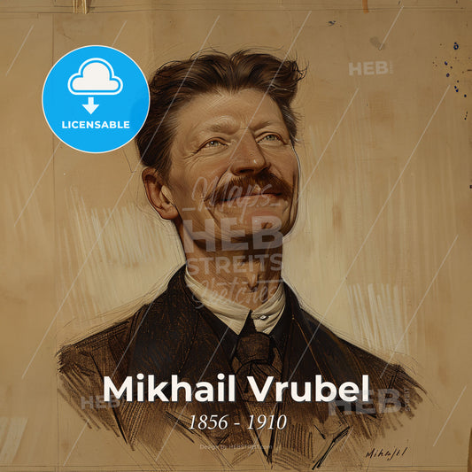 Mikhail Vrubel, 1856 - 1910, Russian painter and sculptor - A Drawing Of A Man Smiling Print Template